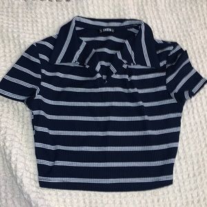 Navy Blue Striped Crop Top